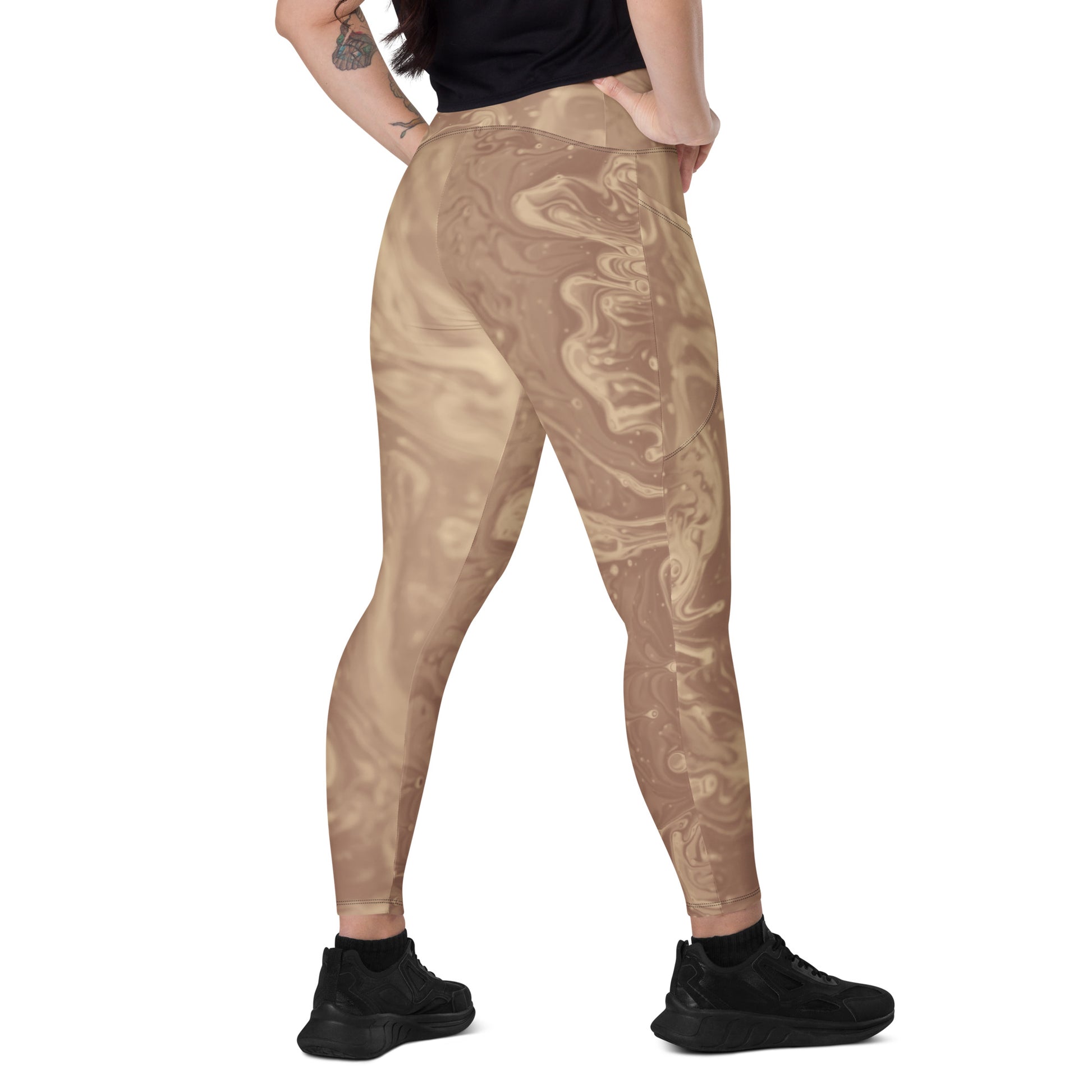 Liquid Beige Women's Recycled Crossover Leggings With Pockets - FLAKOUT