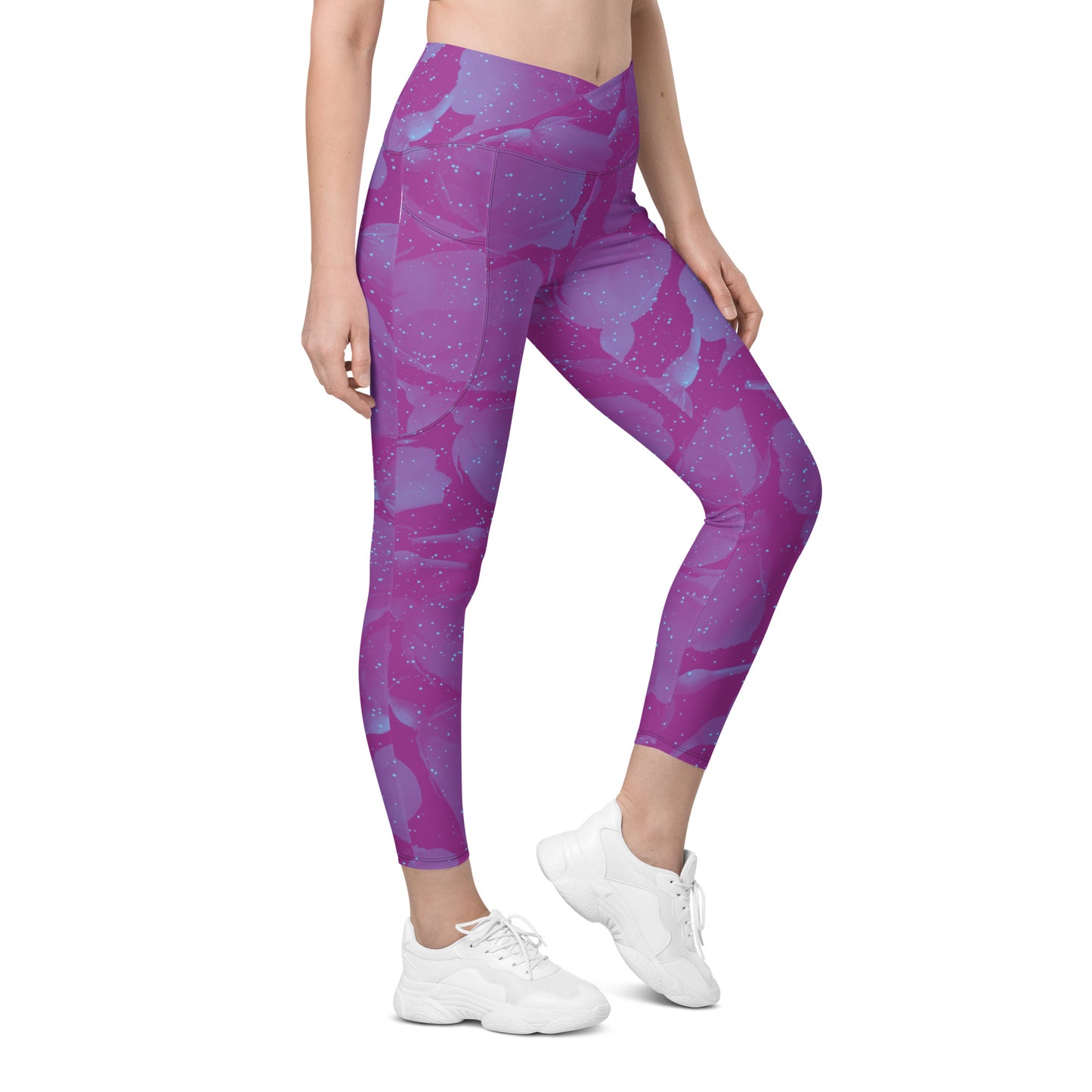 Night Flowers Women's Recycled Crossover Leggings With Pockets - FLAKOUT