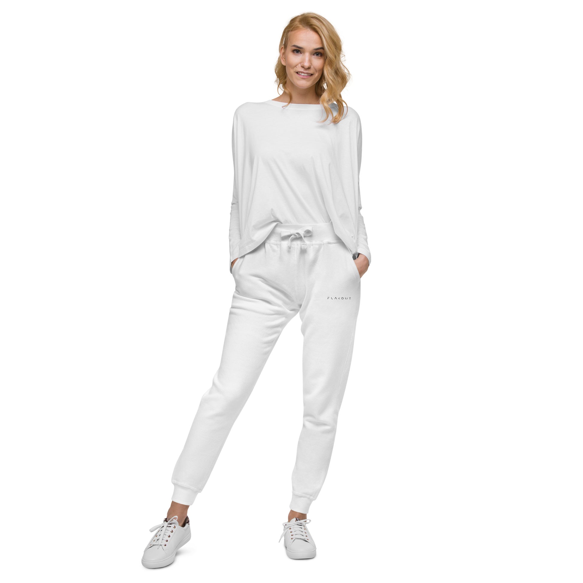 Fleece Sweatpants Flakout Embroidered Logo White - FLAKOUT