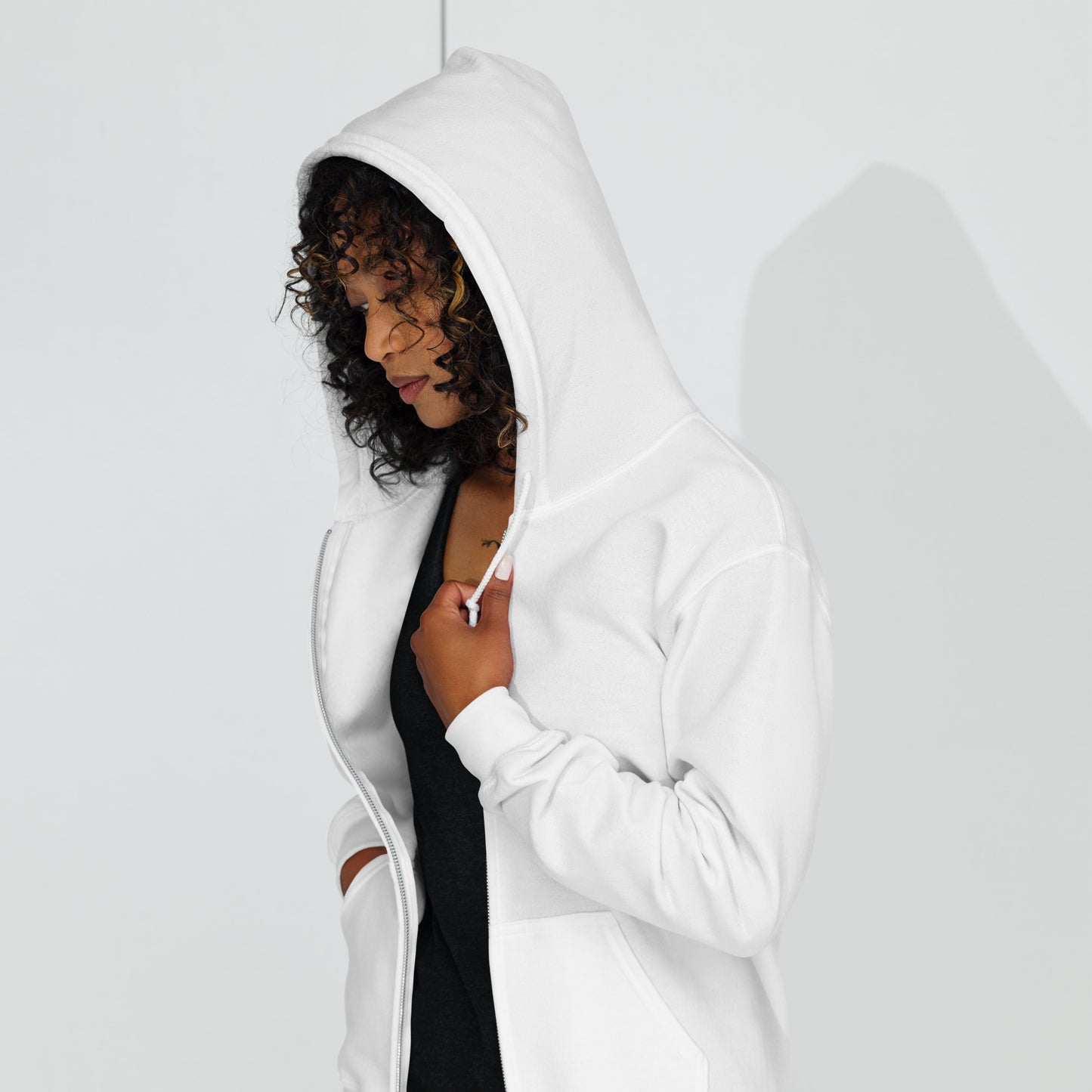 Celestial Heliacal Glow Heavy Harmony Fusion Zip Hoodie - White - FLAKOUT