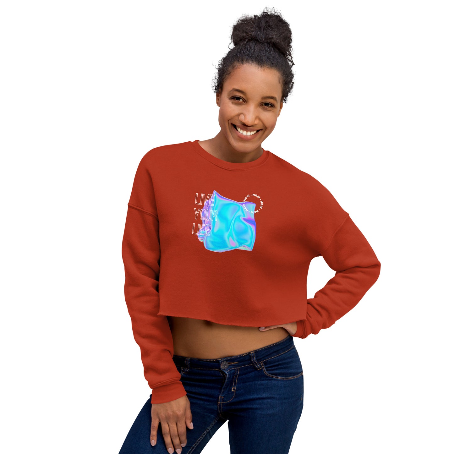 Vivid Existence Live Your Life Women's Crop Sweatshirt - Brick - FLAKOUT