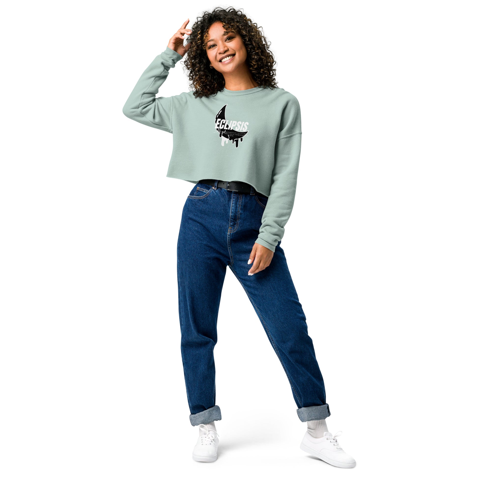 Lunar Eclipsis Women's Crop Sweatshirt - Dusty Blue - FLAKOUT