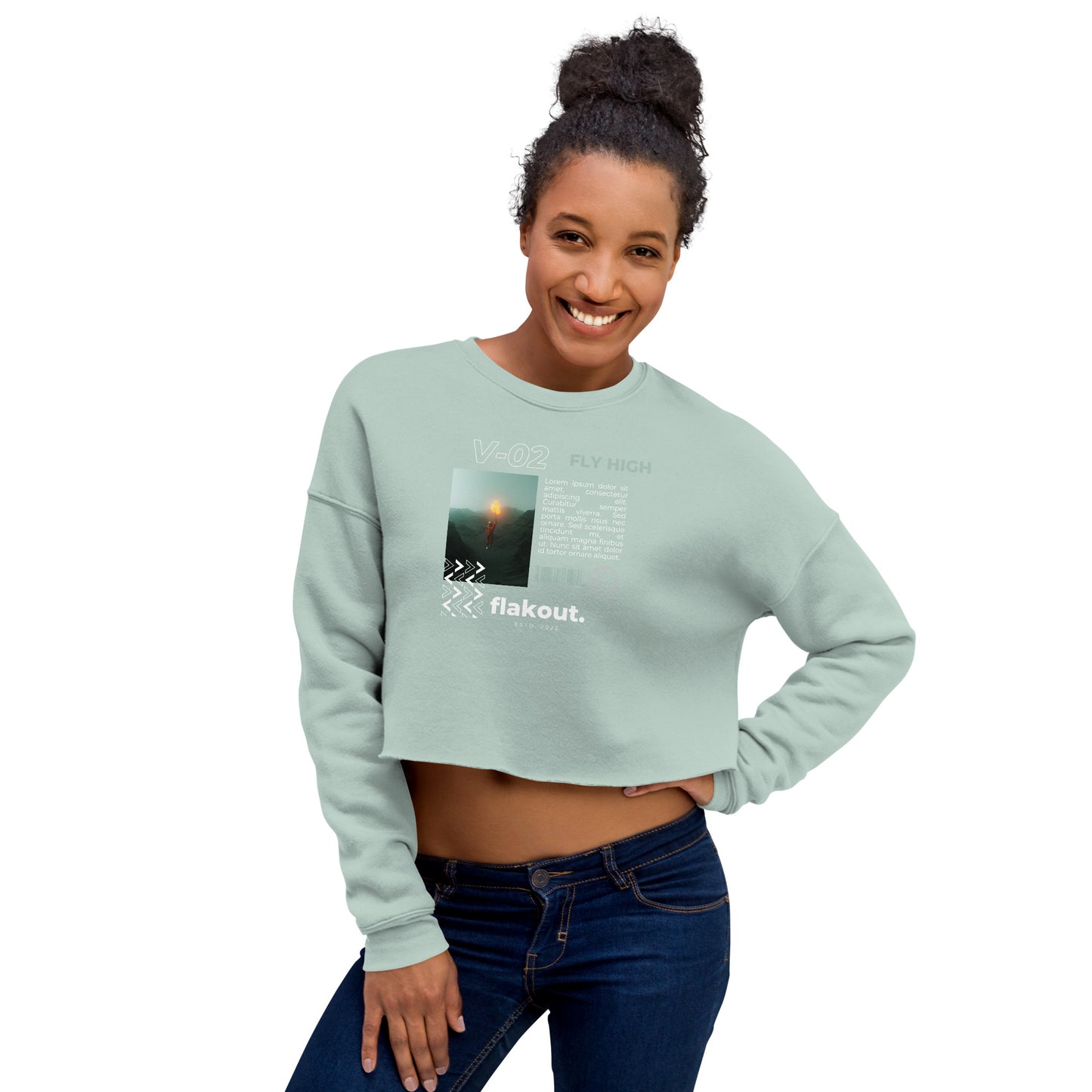 Fly High Voyager Women's Crop Sweatshirt - Dusty Blue - FLAKOUT