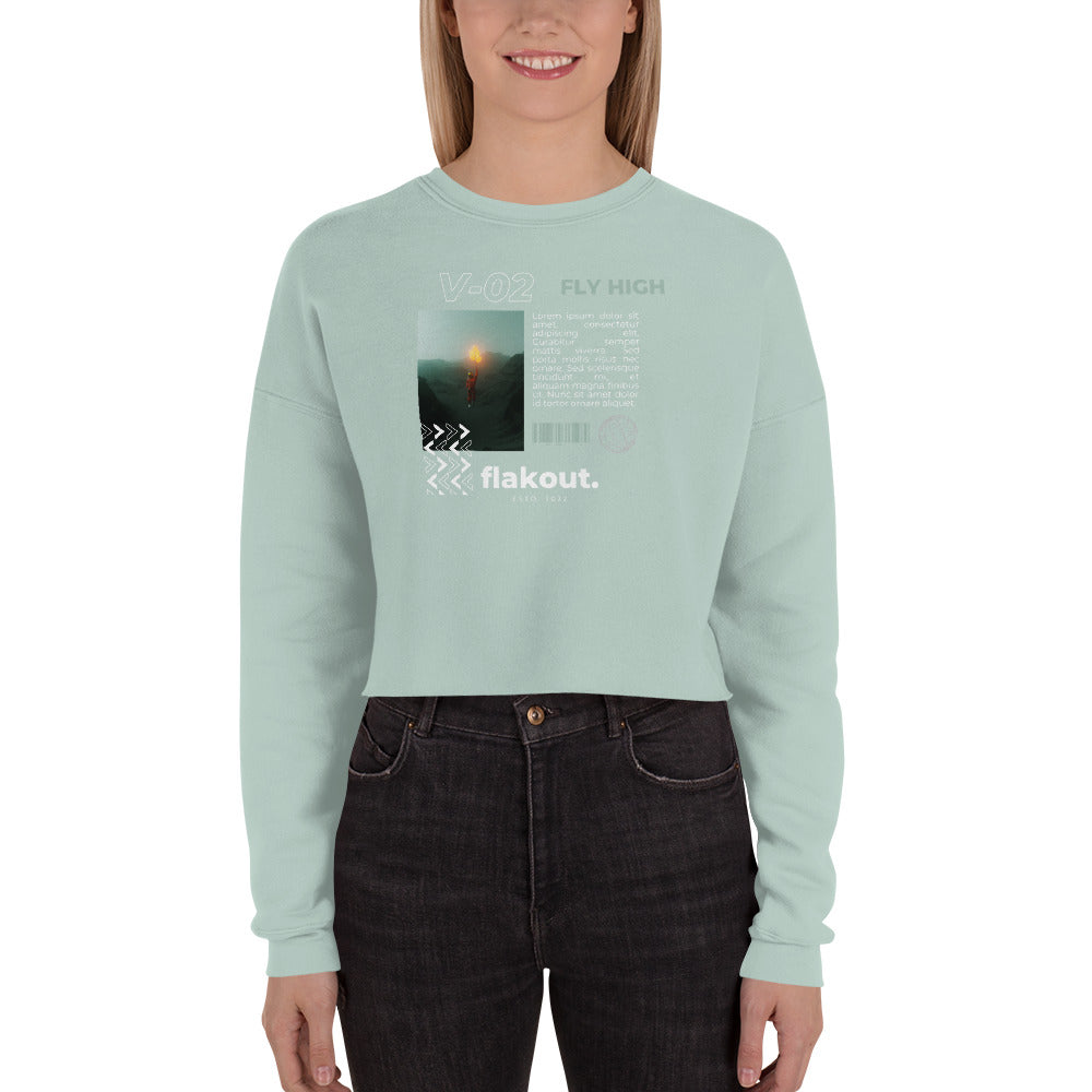 Fly High Voyager Women's Crop Sweatshirt - Dusty Blue - FLAKOUT