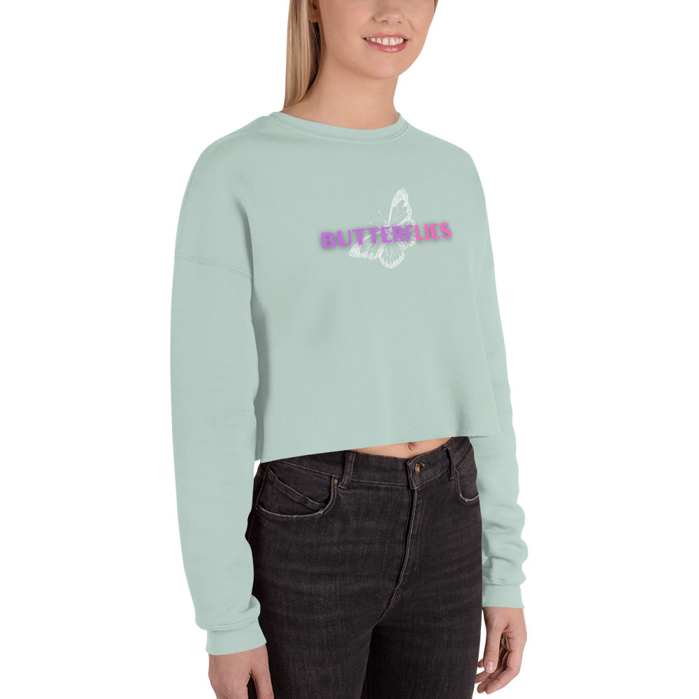 Whispers Of Wings Butterflies Women's Crop Sweatshirt - Dusty Blue - FLAKOUT