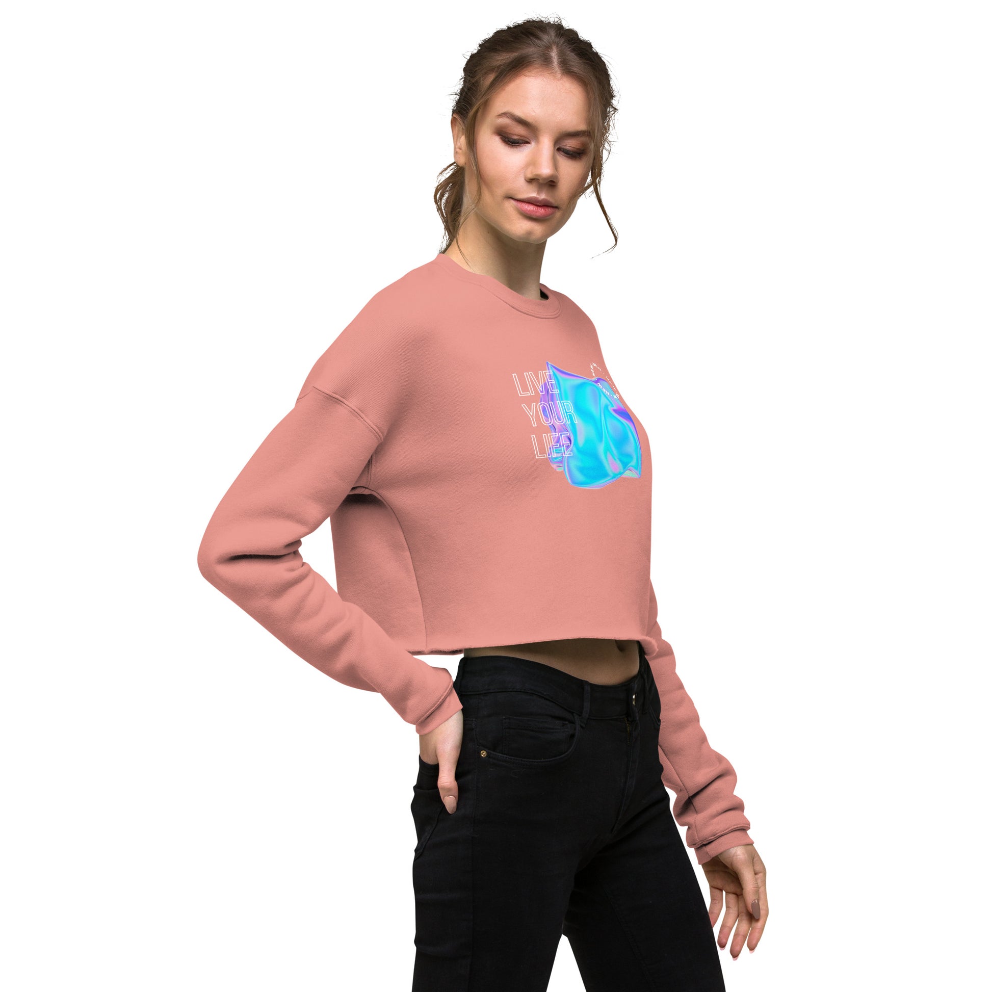 Vivid Existence Live Your Life Women's Crop Sweatshirt - Mauve - FLAKOUT