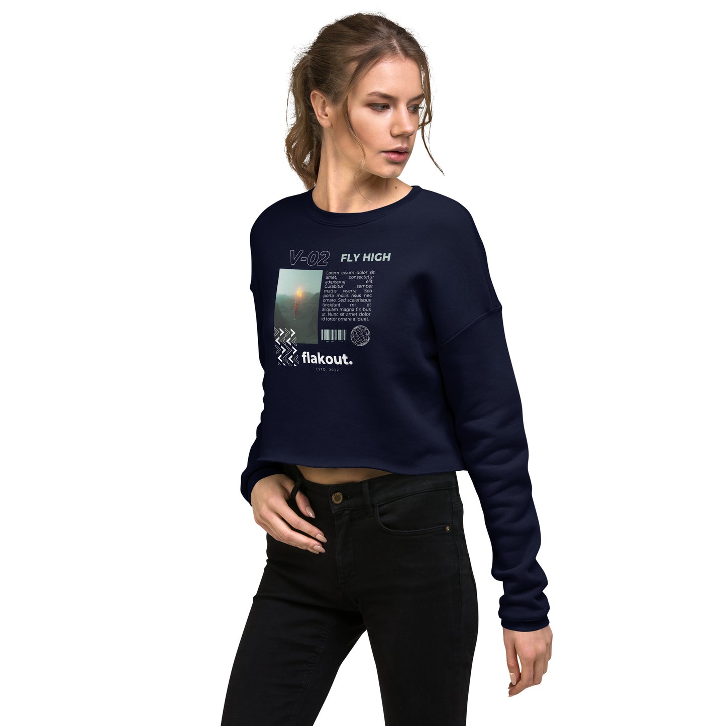 Fly High Voyager Women's Crop Sweatshirt - Navy - FLAKOUT