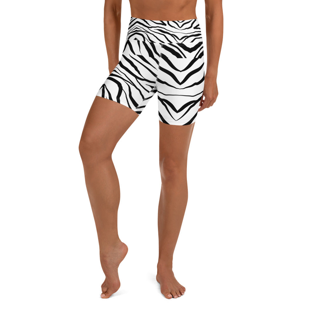 Striped Zebra Vibrance Women's Yoga Shorts - FLAKOUT